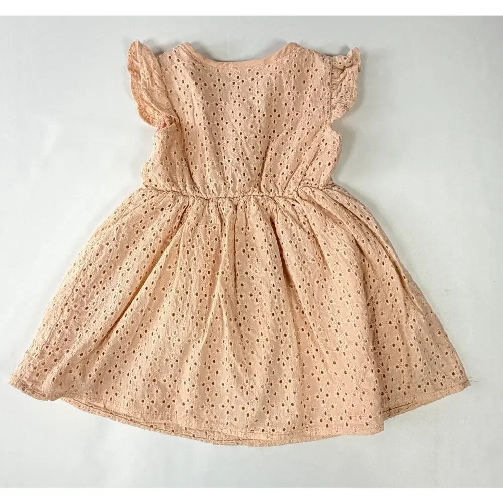 Little Lass Eyelet Embroidered Dress Toddler Girls Tropical Peach Cap Sleeve 2T